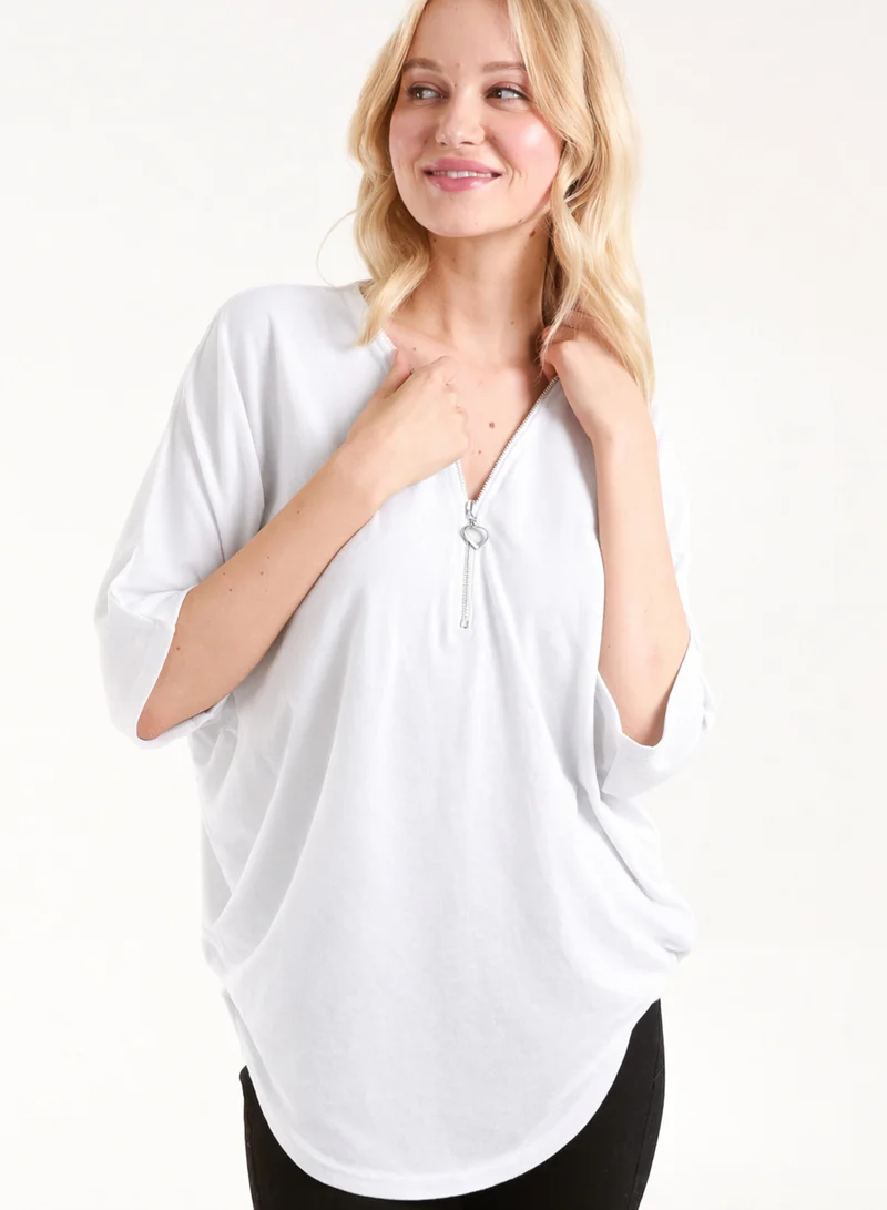 بلو فانيلا Heart Half Zip Front Top